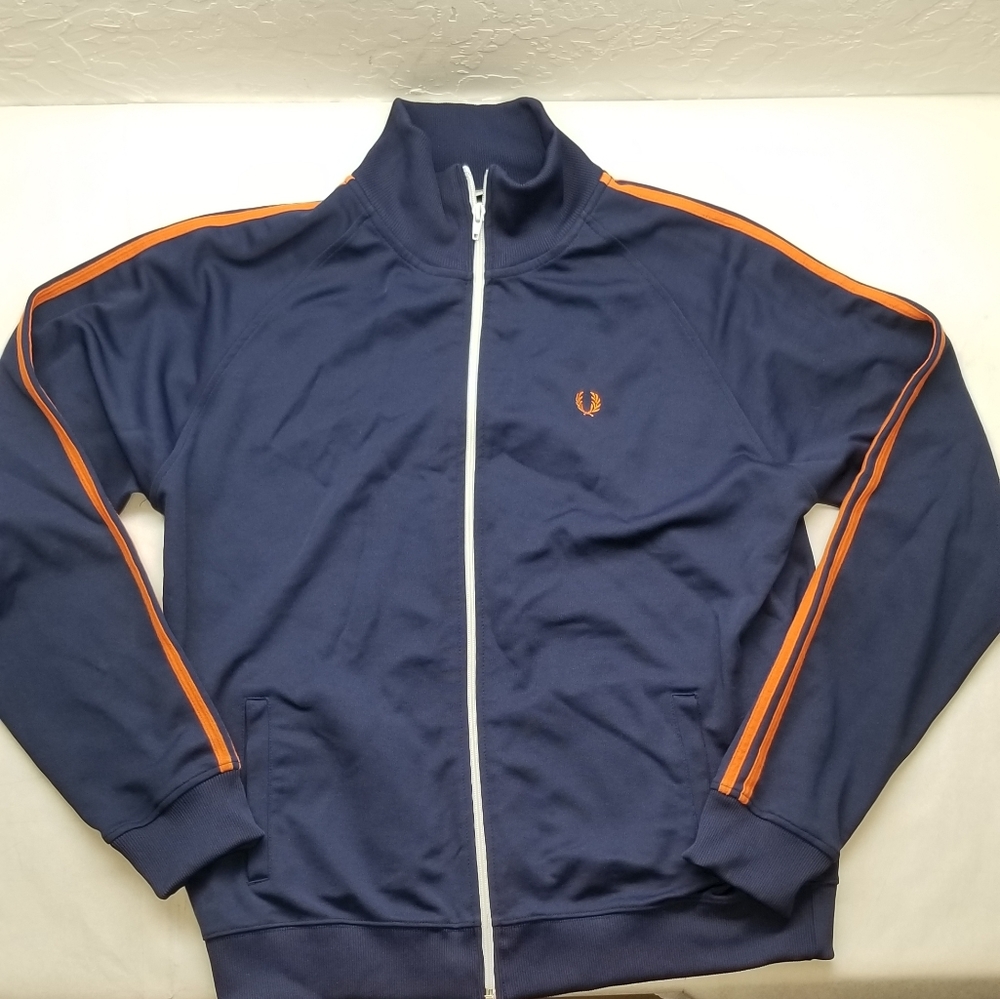 Fred Perry Navy Blue Orange Stripes Track Jacket